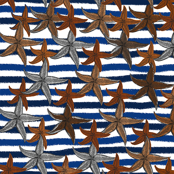 Motif Décoration Collection 231 Etoile de mer n°1 Tissus Étoile de Mer Marinière Bleu Orange by Zéphyr and Co